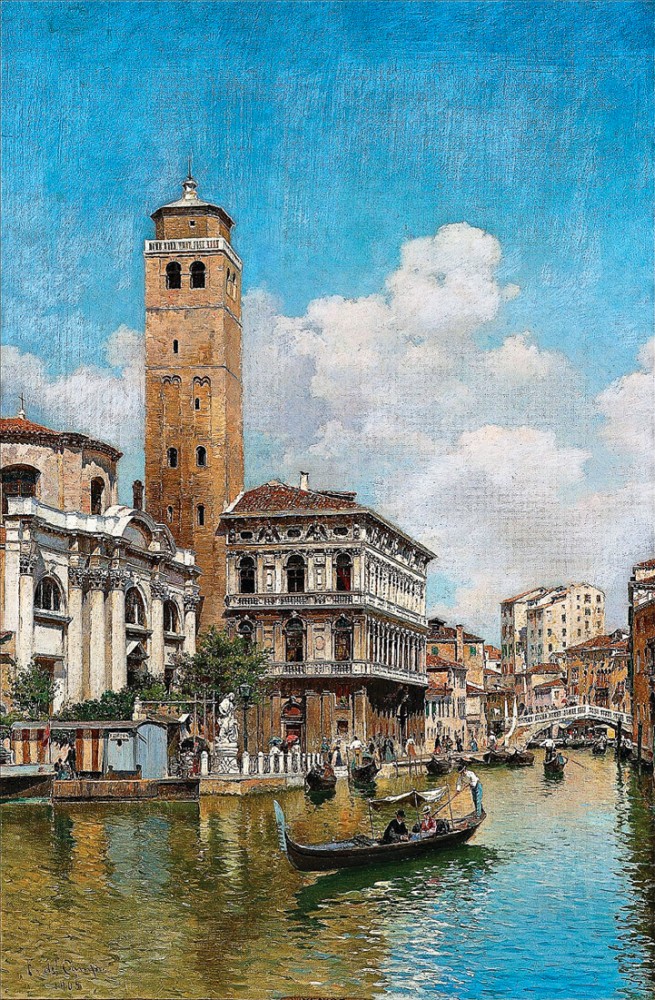 Городской пейзаж: Гондолы на венецианском канале - Кампо Федерико Дель